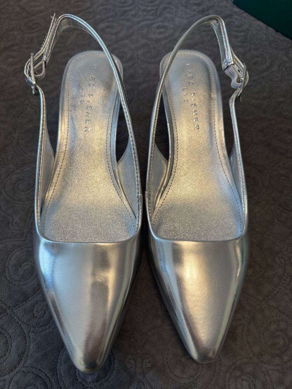 Marc Fisher Silver Sling-back kitten heels